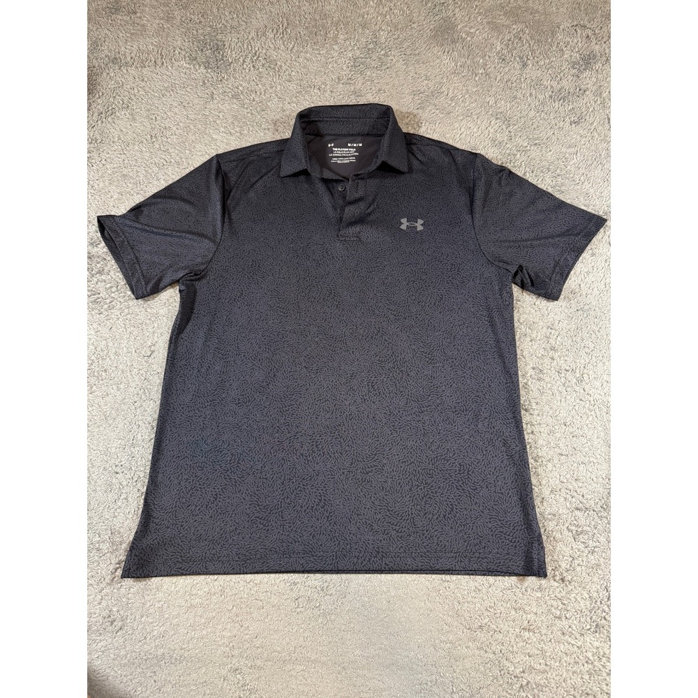 Under Armour Mens The Playoff Polo Shirt Medium Black Gray Pattern Performance